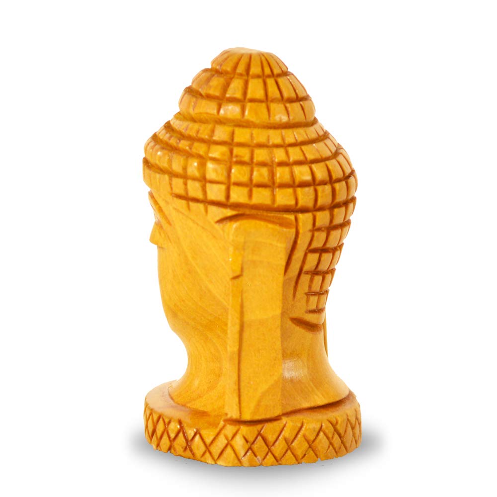 santarms Wooden Buddha Head Showpiece Statute Idol | Decorative Spiritual Vastu Item Office Desk Car Blessing Gift Religious & Murti for Mandir Temple Home Decor | 7 Cm