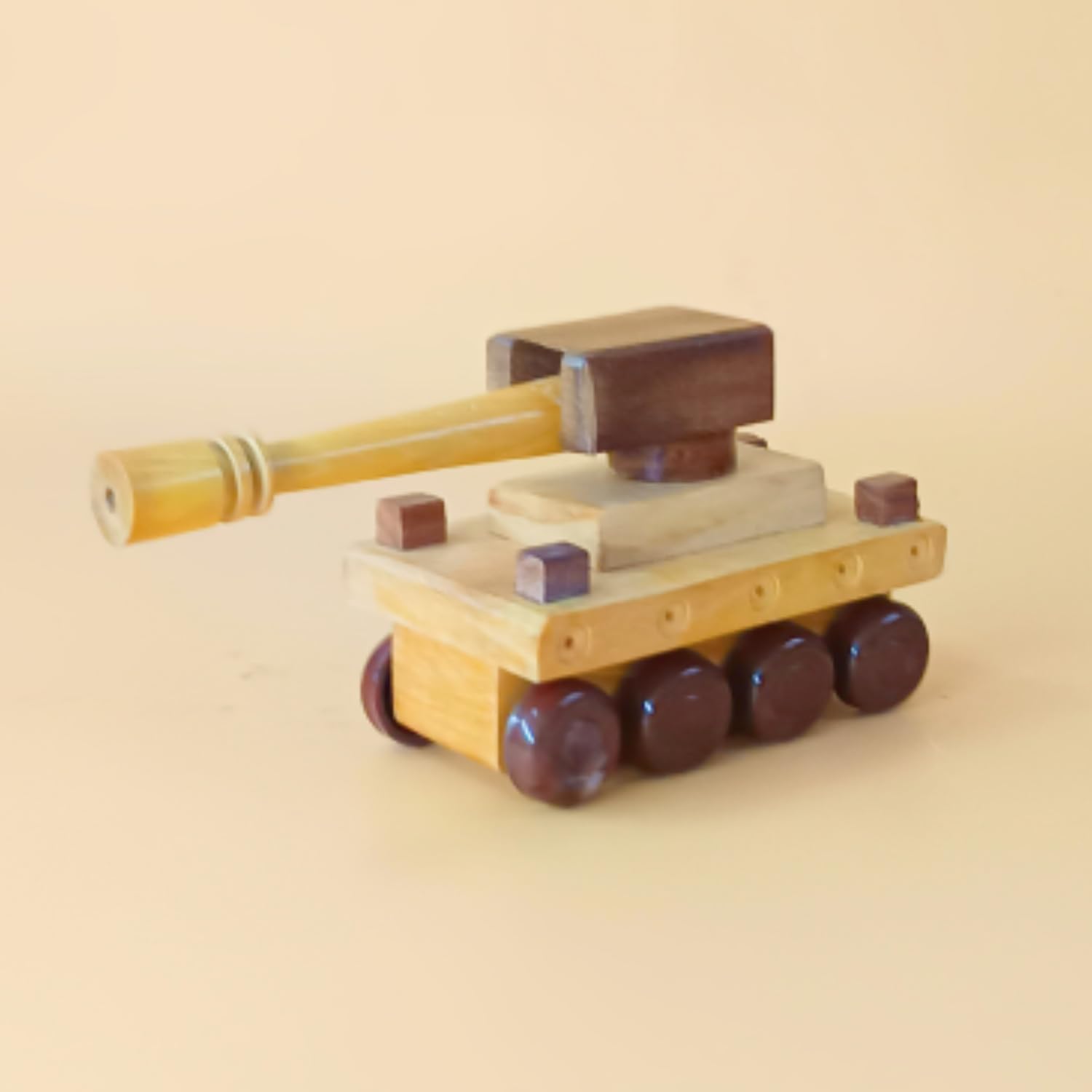 santarms Handicrafts Wooden War Tank | Exclusive India Handcrafted Battle Tank Toy for Kids | 100% Safe Wooden Home Décor Showpiece | Natural Wood Finish | Pack of 1