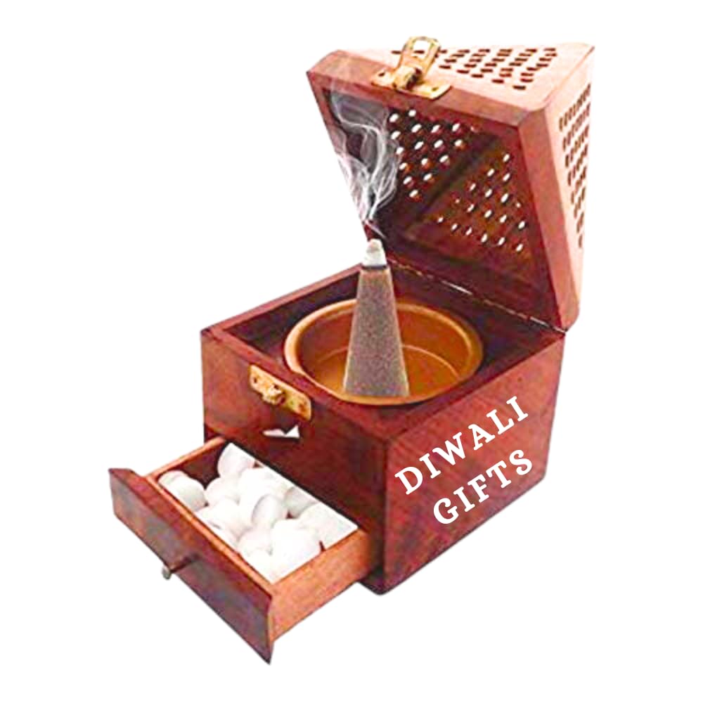 Santarms Rosewood/sheesham dhoop agarbatti loban sambrani Burner for Pooja Home & Office Aromatherapy, ash Catcher, Diwali Gifts 1pc