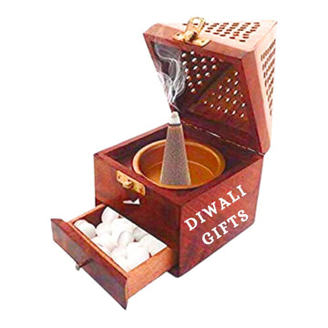 Santarms Rosewood/sheesham dhoop agarbatti loban sambrani Burner for Pooja Home & Office Aromatherapy, ash Catcher, Diwali Gifts 1pc