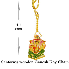 santarms Wooden Ganesha Key Chain, Key-Ring (11 cm) Multicolour-Hight Quality Wood- Ganesha Keychain Idol Keychain Collectible Gifting