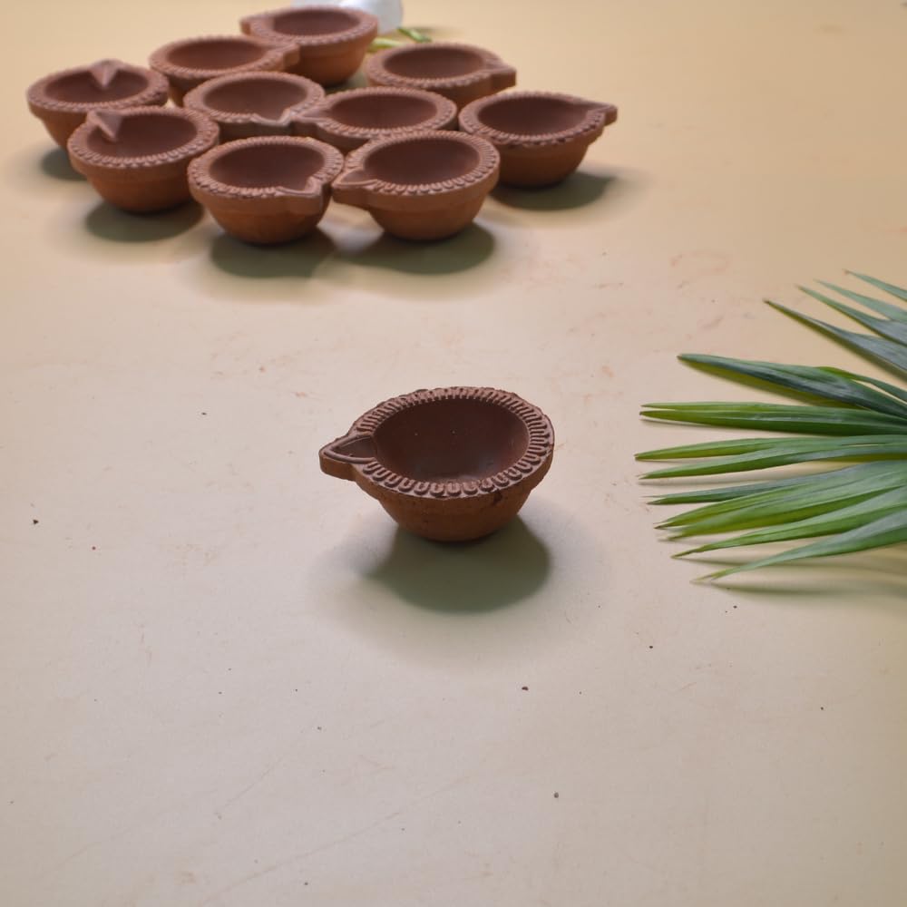 Santarms Mitti Diya for Diwali Decor for Pooja, Home Decoration & Gifts Diya for Home Diwali Festival Decoration, Diya for Laxmi Poojan Diya for Puja | Designer Diye | Mitti Ke Deepak Pair of 1