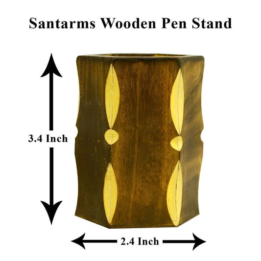santarms Wooden Pen and Pencil Stand, Multipurpose Kids Stationery Study Desk Organizer for Table and Office, Aesthetic Stylish Makeup Brush Holder