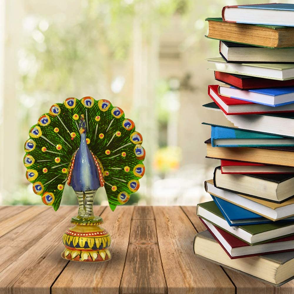 santarms Handmade Wooden Dancing Peacock (14.5cm) (Multicolour) -showpiece Peacock for Table top,Home,Office decroration and Gift Purpose