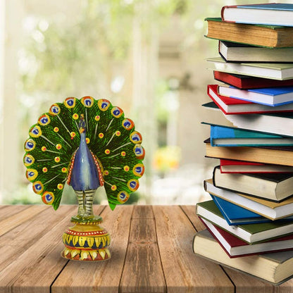 santarms Handmade Wooden Dancing Peacock (14.5cm) (Multicolour) -showpiece Peacock for Table top,Home,Office decroration and Gift Purpose
