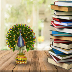 santarms Handmade Wooden Dancing Peacock (14.5cm) (Multicolour) -showpiece Peacock for Table top,Home,Office decroration and Gift Purpose