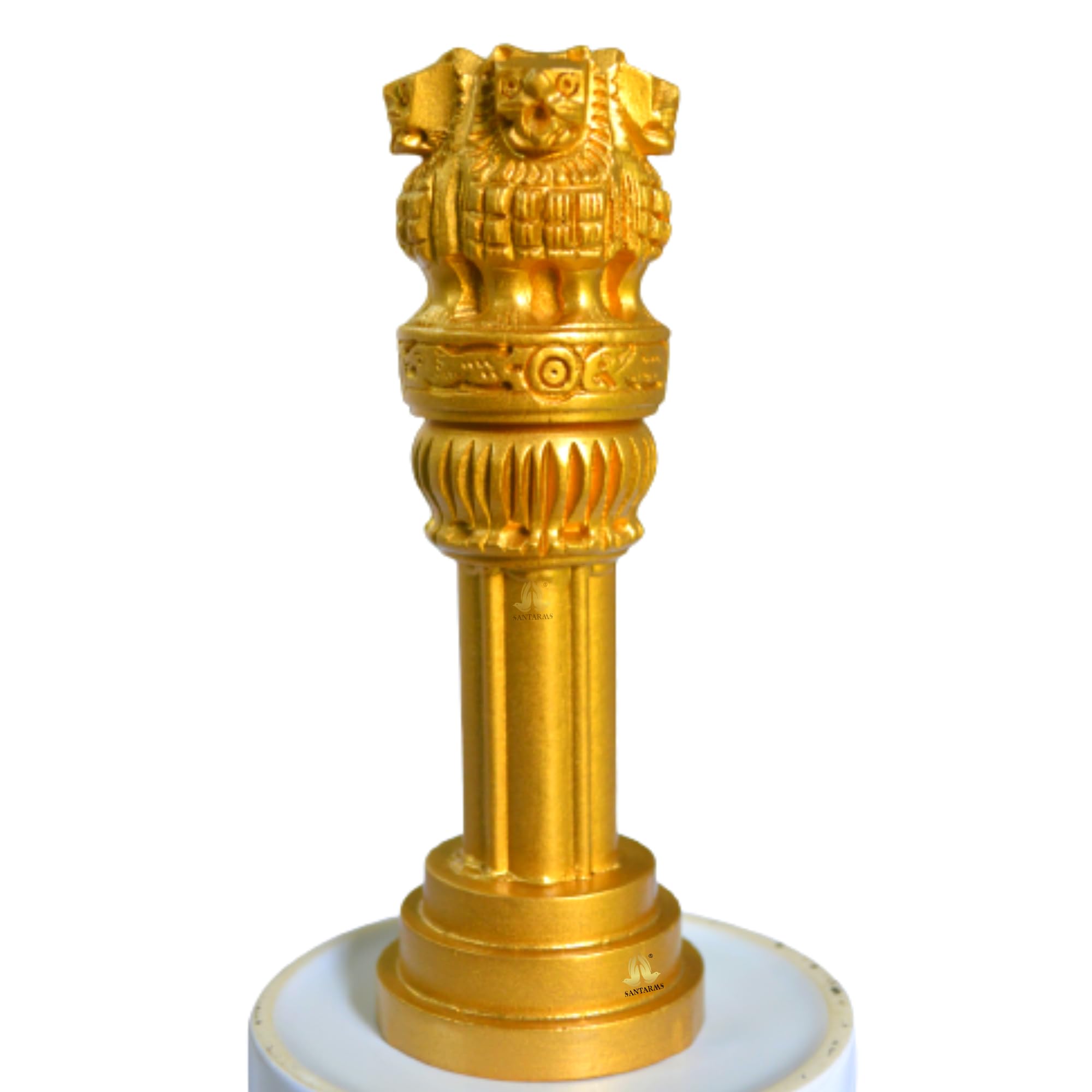 santarms Wooden Ashoka Head Pillar for Office Desk and Car Dashboard, Hand-Carved Sculpture Ashok Stambh/Piller for Table (3 Inch)