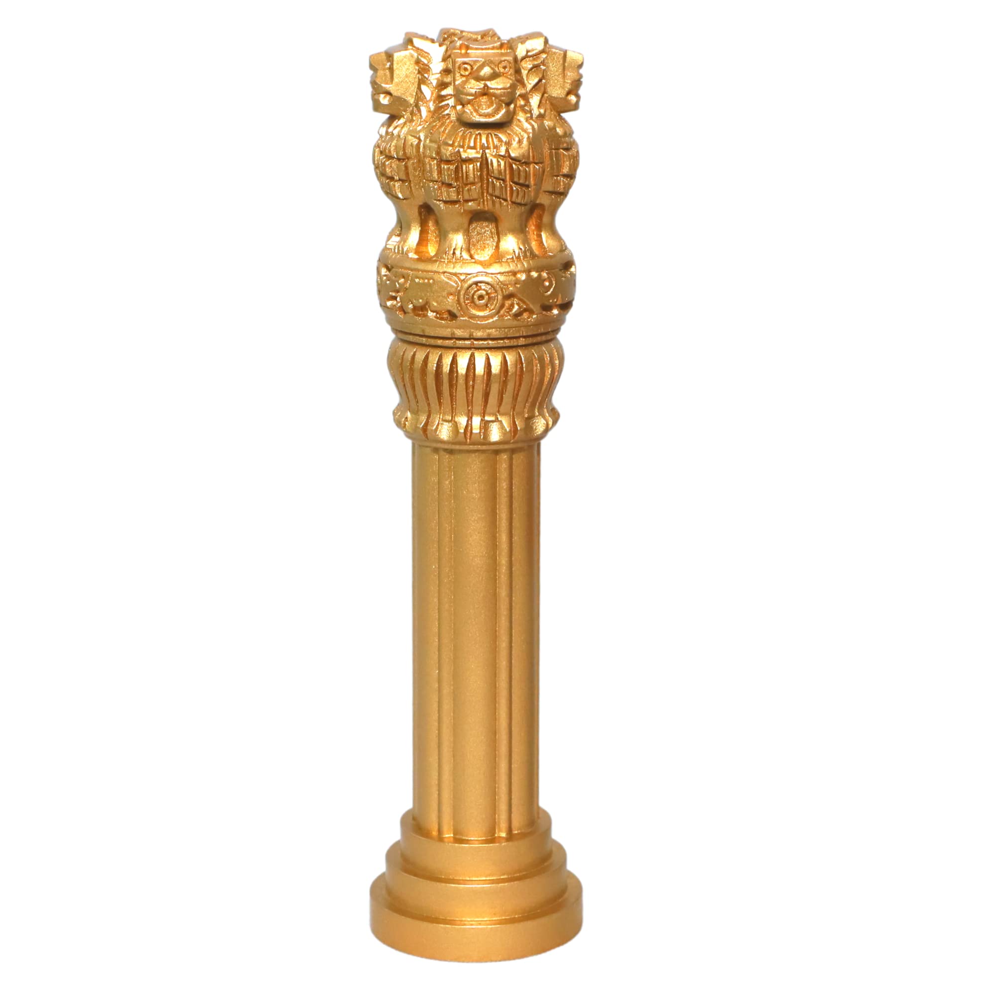 santarms Wooden Ashoka Stambh Pillar for Office Desk and Car Dashboard, Hand-Carved Sculpture Ashok Head/Piller for Table (3 Inch)