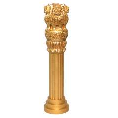 santarms Wooden Ashoka Stambh Pillar for Office Desk and Car Dashboard, Hand-Carved Sculpture Ashok Head/Piller for Table (3 Inch)