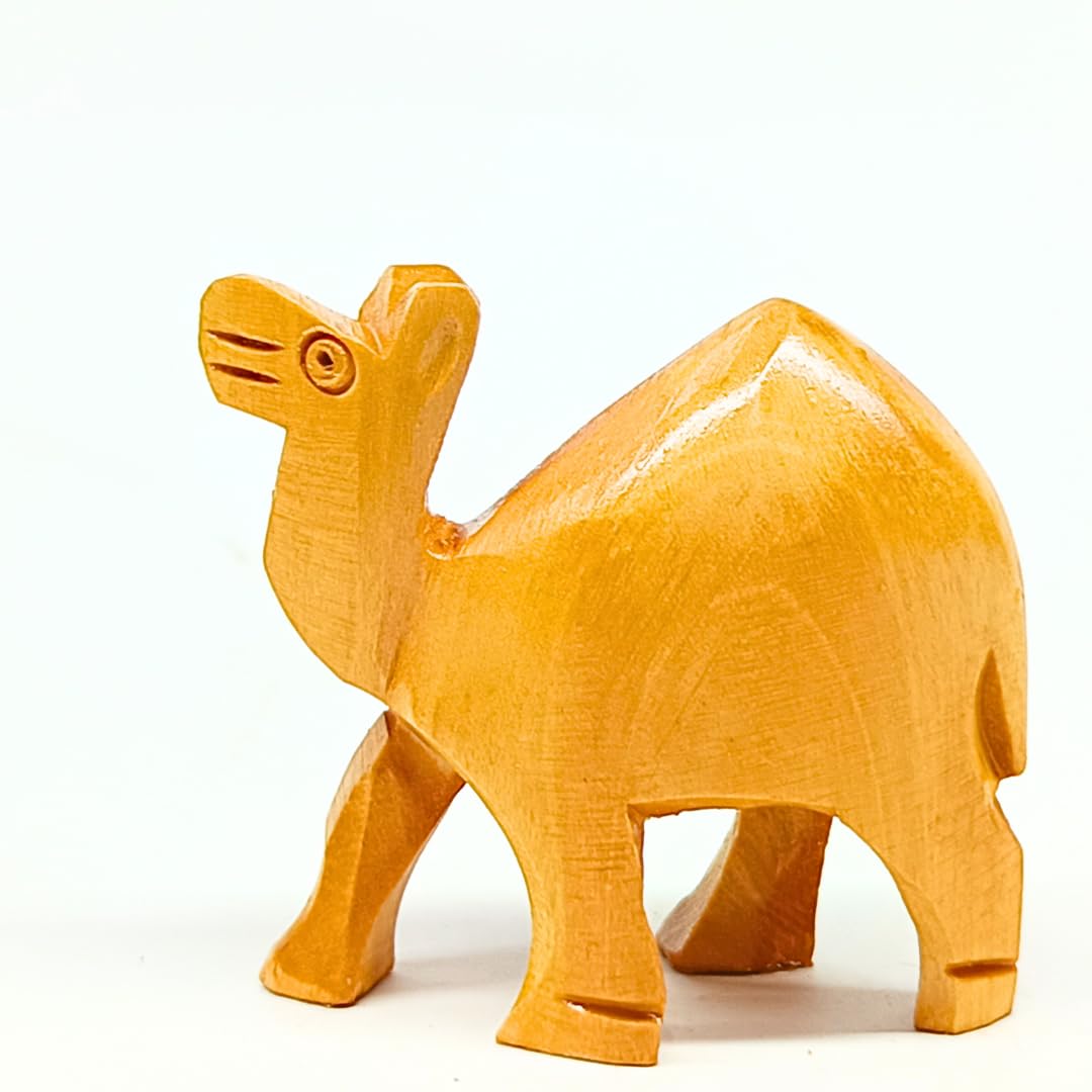 santarms Wooden Camel Figurine (2 Pairs, 3 Inch) - Miniature Cute Camel Showpieces with Glossy Shine Finish, Perfect for Home & Office Decoration, Tabletop Accent, and Unique Gifting Ideas