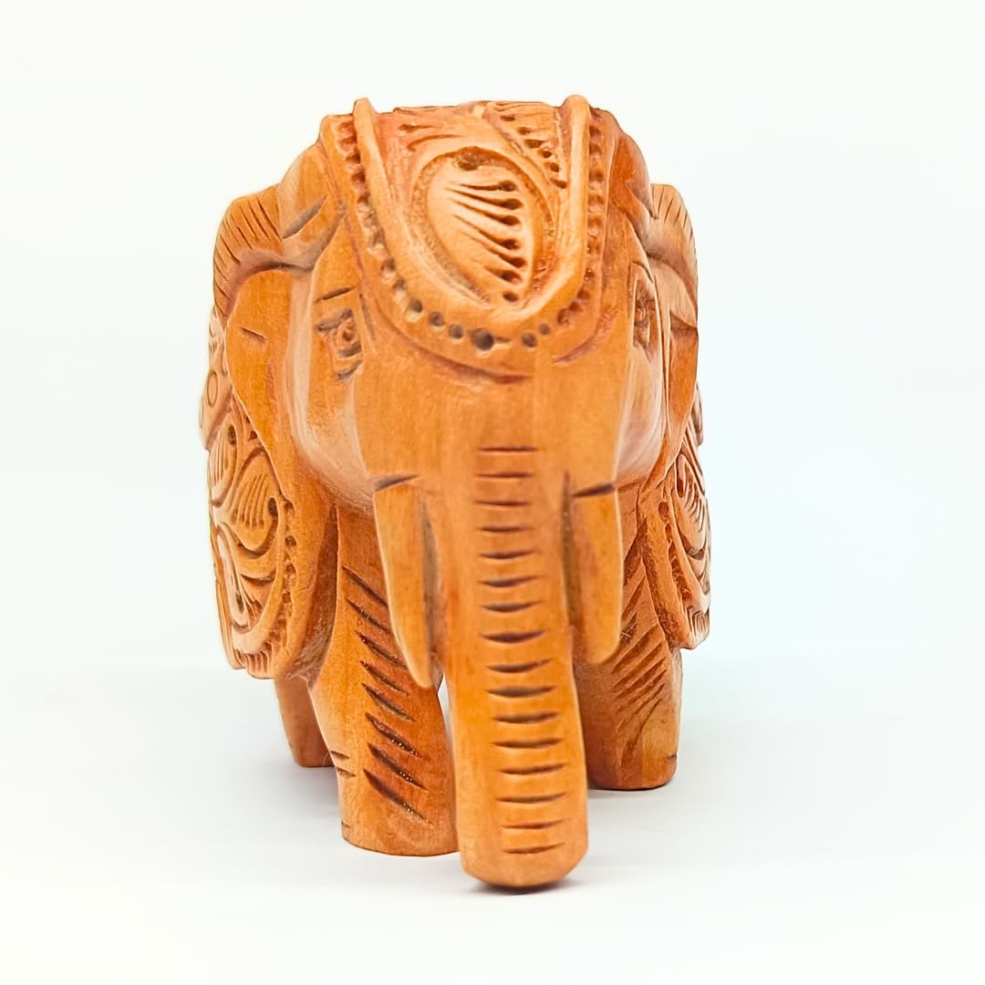 santarms Handcrafted Wooden Elephant Statue Idol – Exquisite 5-Inch Brown Carving Showpiece for Home Décor | Elegant Figurine Unique Accent