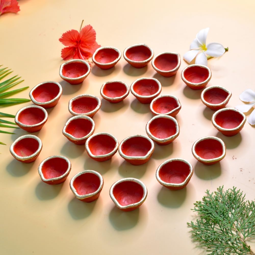 santarms Handmade mitti ke Diya for Diwali Decor for Pooja Home Decoration & Gifts Clay Diya for divali Festival Decoration Diya for laxmi Pooja Made in India Products