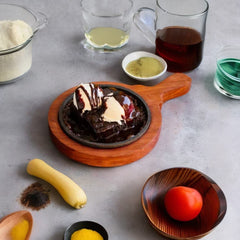 santarms Cast Iron Sizzler Plate with Wooden Stand Pack of 2