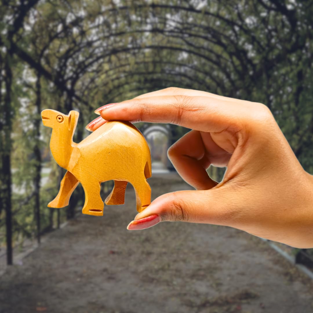 santarms Wooden Camel Figurine (2 Pairs, 3 Inch) - Miniature Cute Camel Showpieces with Glossy Shine Finish, Perfect for Home & Office Decoration, Tabletop Accent, and Unique Gifting Ideas