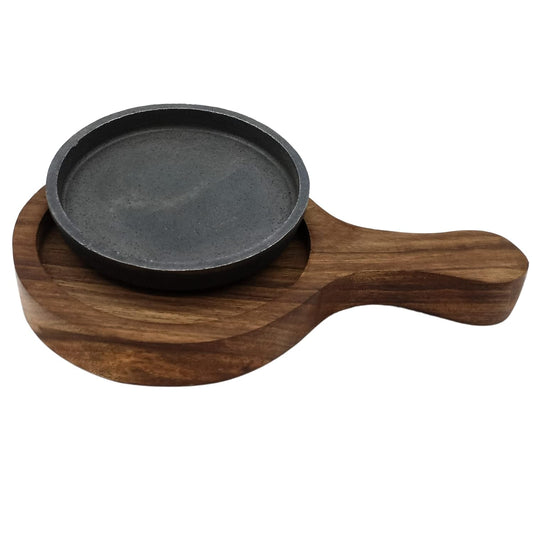 santarms Cast Iron Sizzler Plate with Wooden Stand