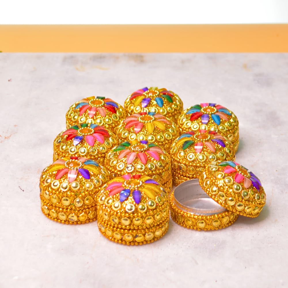 santarms Handmade Golden Small Kumkum Box Handcrafted Sindoor Shringar Dani For Married Women Shadi Ka Gifts Aluminum Daani - Shadi Ka Gifts Pack
