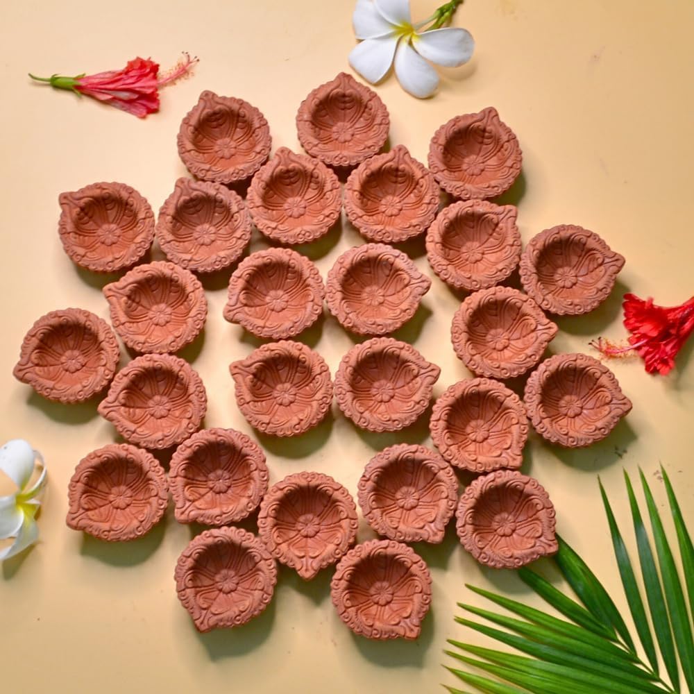 santarms Handmade mitti k Diya for Diwali Decor for Pooja Home Decoration & Gifts Clay Diya for divali Festival Decoration Diya for laxmi Pooja / Made in India Products