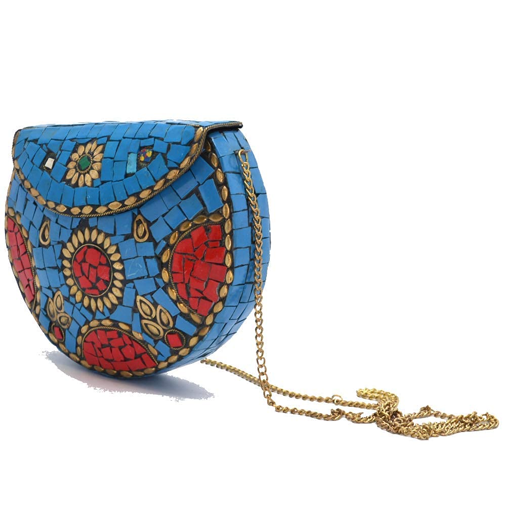 santarms Beautiful Ethnic Multi Colour Sling Bag With Beads Bags For Women Ladies Match Pair Heels Sandals Enrich Woman Female Party Miss Women's Handbag Wallet Pouch Tote Clutch Clasp Pooch
