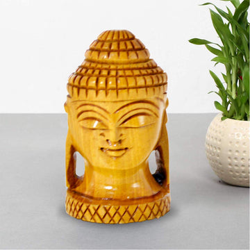 santarms Wooden Buddha Head Showpiece Statute Idol | Decorative Spiritual Vastu Item Office Desk Car Blessing Gift Religious & Murti for Mandir Temple Home Decor | 7 Cm