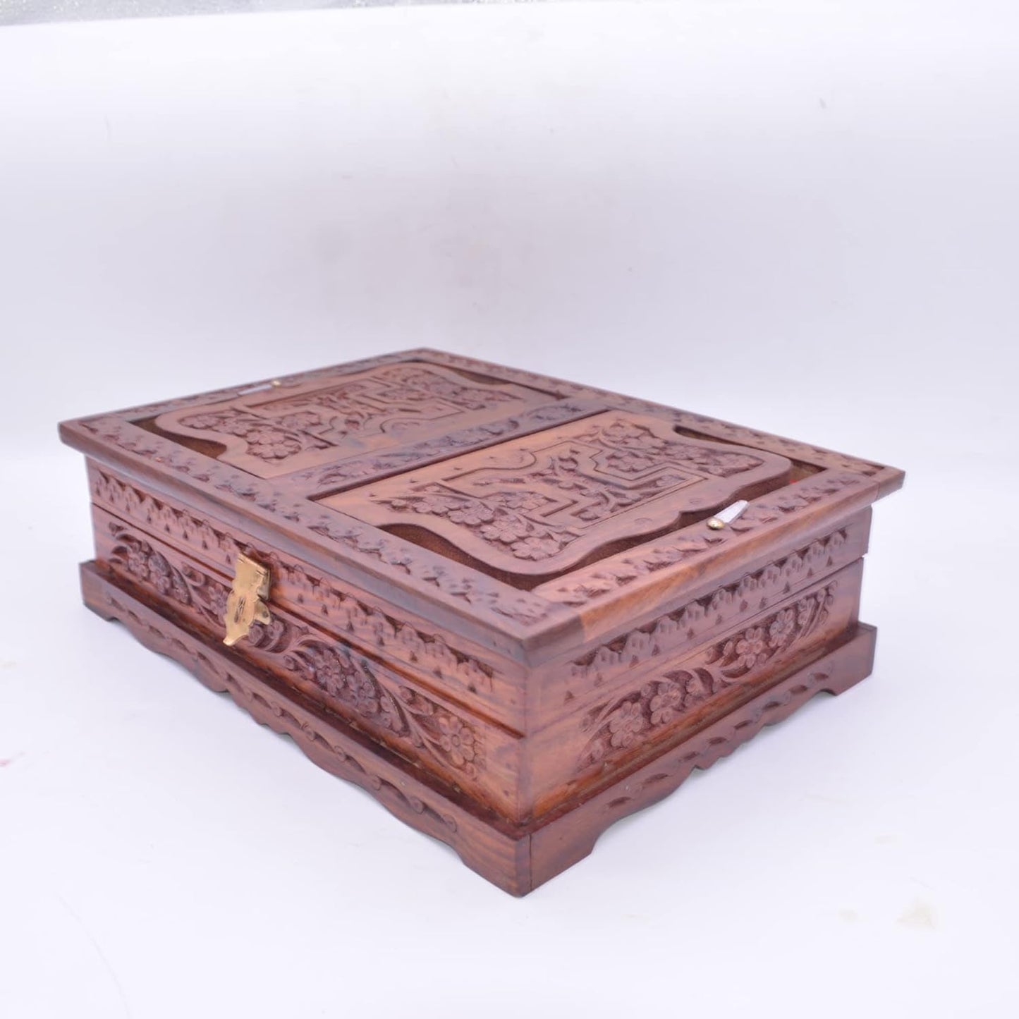 Santarms Holy Quran Book (in Arabic) with Wooden Quran Box for Reading | Ramadan Gifts Gift Hamper Set Handcrafted Fordable Book Box with Rehal Stand | Holy Book Holder with Rihal