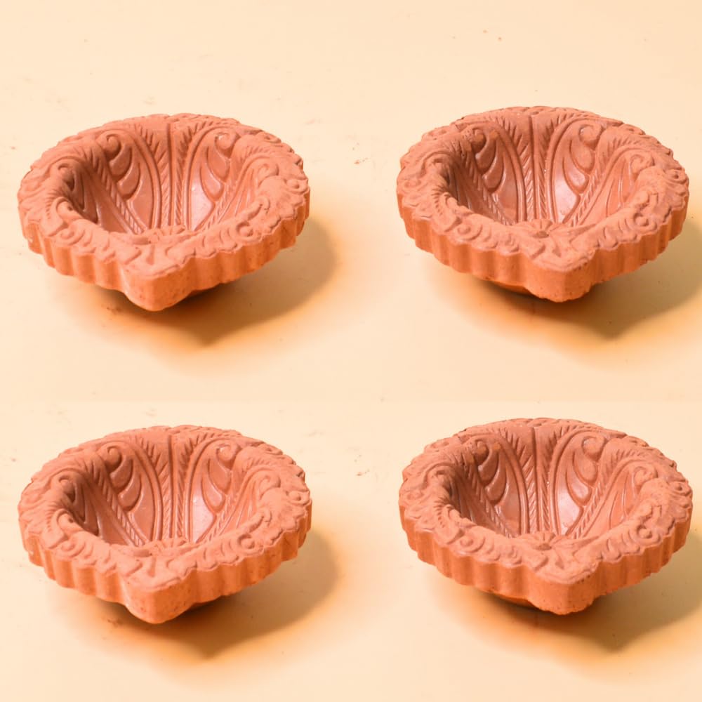 Santarms Mitti Diya for Diwali Decor for Pooja, Home Decoration & Gifts Diya for Home Diwali Festival Decoration, Diya for Laxmi Poojan (1 Pair)