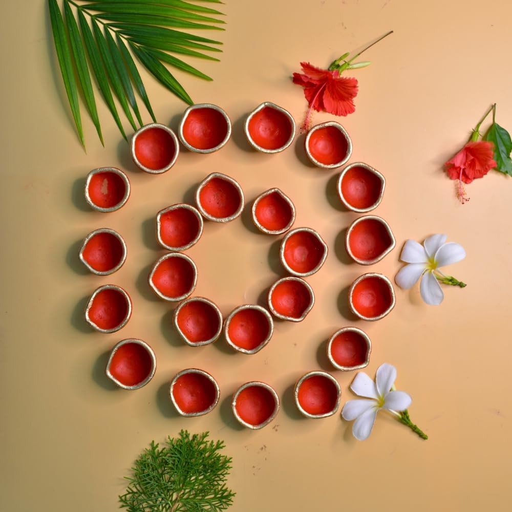 santarms Handmade mitti ke Diya for Diwali Decor for Pooja Home Decoration & Gifts Clay Diya for divali Festival Decoration Diya for laxmi Pooja Made in India Products