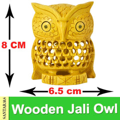 santarms Beautiful Handmade Wooden Jali owl(8 cm) (Golden Colour)-Home d?cor/Table d?cor/Office d?cor-Handicraft Sculpture, Show Piece Art & Craft Decoration fingurine-Best for Gifting
