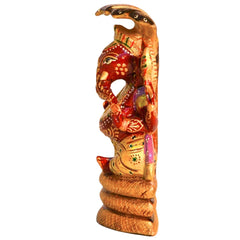 santarms Handmade Wooden Ganesh Ji on Sheshnaag Sitting Idol for Tabletop, Home & Office Decoration - Lord Ganesha, Vighnaharta, Vasuki Naag Pooja, Fine Ganapathi Showpiece, Best Gifting, Pack of 1