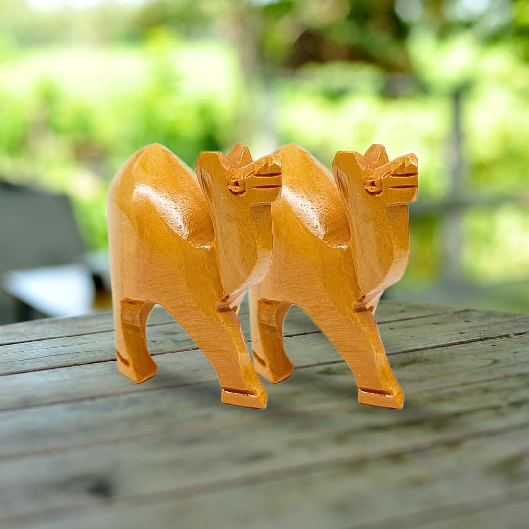 santarms Wooden Camel Figurine (2 Pairs, 3 Inch) - Miniature Cute Camel Showpieces with Glossy Shine Finish, Perfect for Home & Office Decoration, Tabletop Accent, and Unique Gifting Ideas