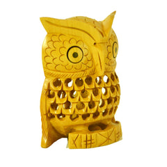 santarms Beautiful Handmade Wooden Jali owl(8 cm) (Golden Colour)-Home d?cor/Table d?cor/Office d?cor-Handicraft Sculpture, Show Piece Art & Craft Decoration fingurine-Best for Gifting