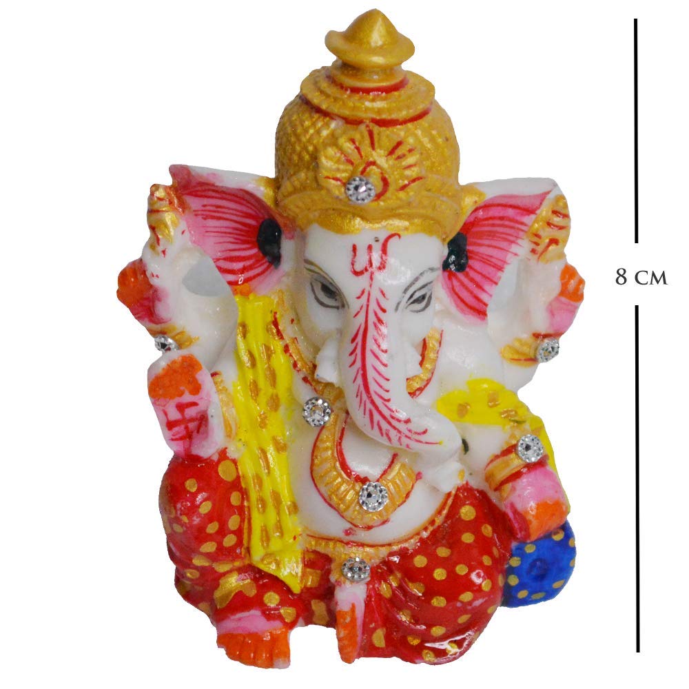 Santarms Handmade Fine Ganesh with Chowki Temple Idol Lord Ganesha Ganapathi Gajanan Subharambh | Festival Item Showpiece for Table Top Home | Best Gifting | 10 Cm