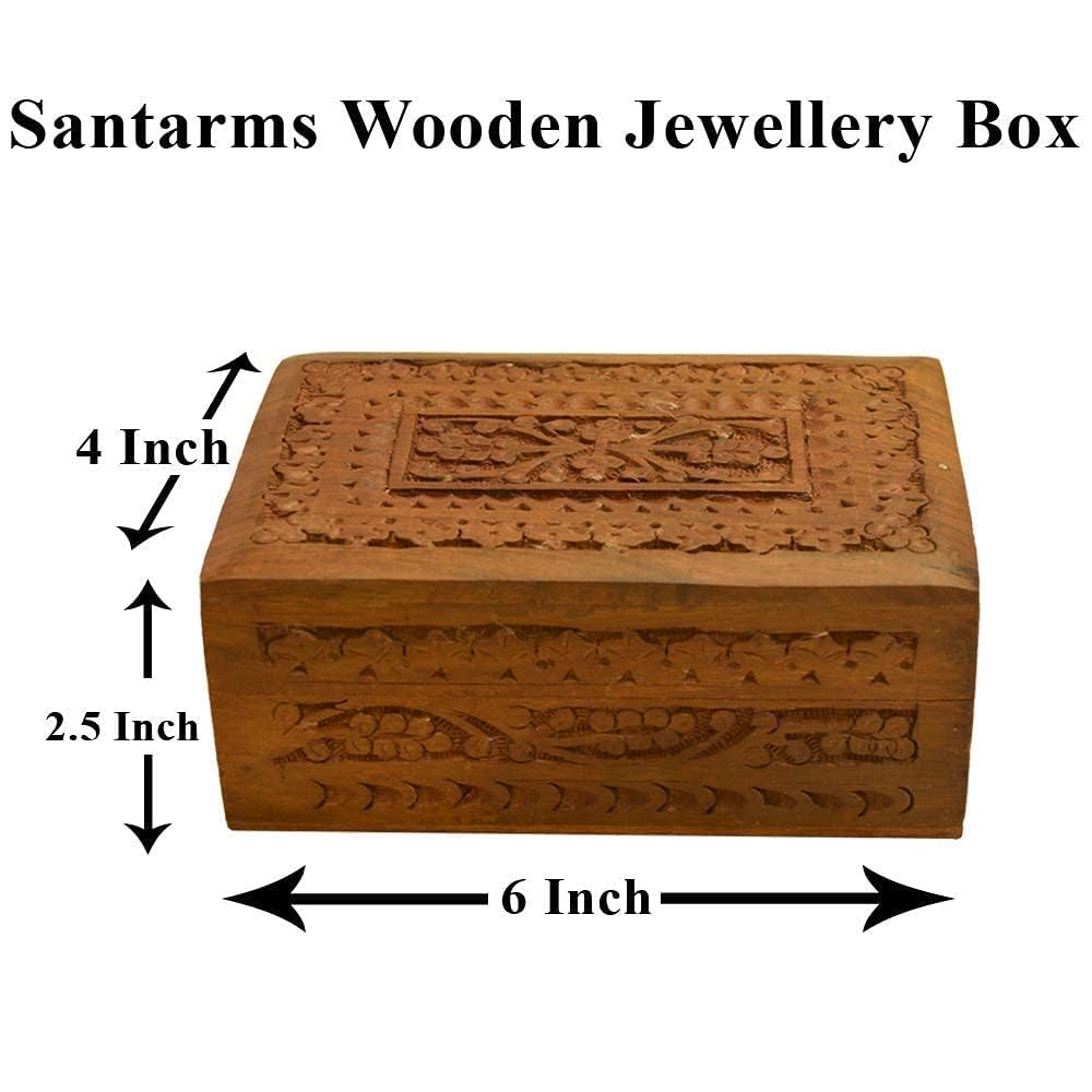 santarms Sheesham Wood Carved Box, Rosewood Jewellery Organizer, Square Design Vanity, Handmade Wooden Makeup Storage Box