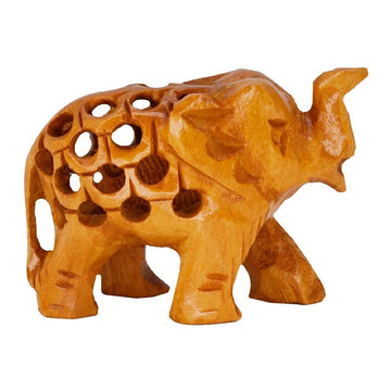 santarms Handcrafted Wooden Jali Elephant Statue Idol showpiece for Home Decor Items - (1.5 inch) (Brown)
