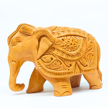 santarms Handcrafted Wooden Elephant Statue Idol – Exquisite 5-Inch Brown Carving Showpiece for Home Décor | Elegant Figurine Unique Accent