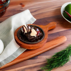 santarms Cast Iron Sizzler Plate with Wooden Stand Pack of 2