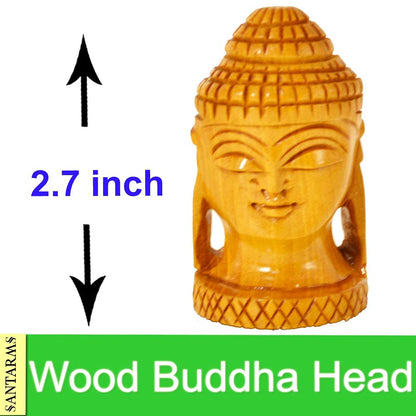 santarms Wooden Buddha Head Showpiece Statute Idol | Decorative Spiritual Vastu Item Office Desk Car Blessing Gift Religious & Murti for Mandir Temple Home Decor | 7 Cm