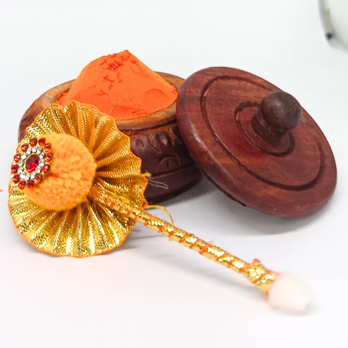 santarms Wooden Kumkum Box (2.5 Inch Height) Elegant Indian Handicrafts Sindoor For Pooja Room | Ideal Haldi, Tilak, And Compact Affordable Holder Ladies Traditional Low Rate Accessory