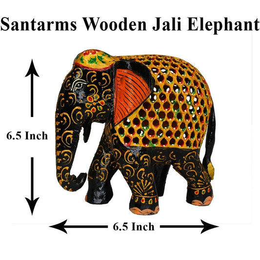 santarms Handcraft Wooden Jali Elephant(16 cm) (Multicolour)-Home Decor/Table Decor/Office Decor-Handicraft Sculpture Animal Show Piece Art & Craft Decoration fingurine-Best for Gifting