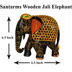 santarms Handcraft Wooden Jali Elephant(16 cm) (Multicolour)-Home Decor/Table Decor/Office Decor-Handicraft Sculpture Animal Show Piece Art & Craft Decoration fingurine-Best for Gifting