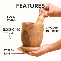 Santarms Wooden Mortar and Pestle Set for Kitchen, Rosewood Khalad Musal/Musli, Okhli Masher, Khalbatta