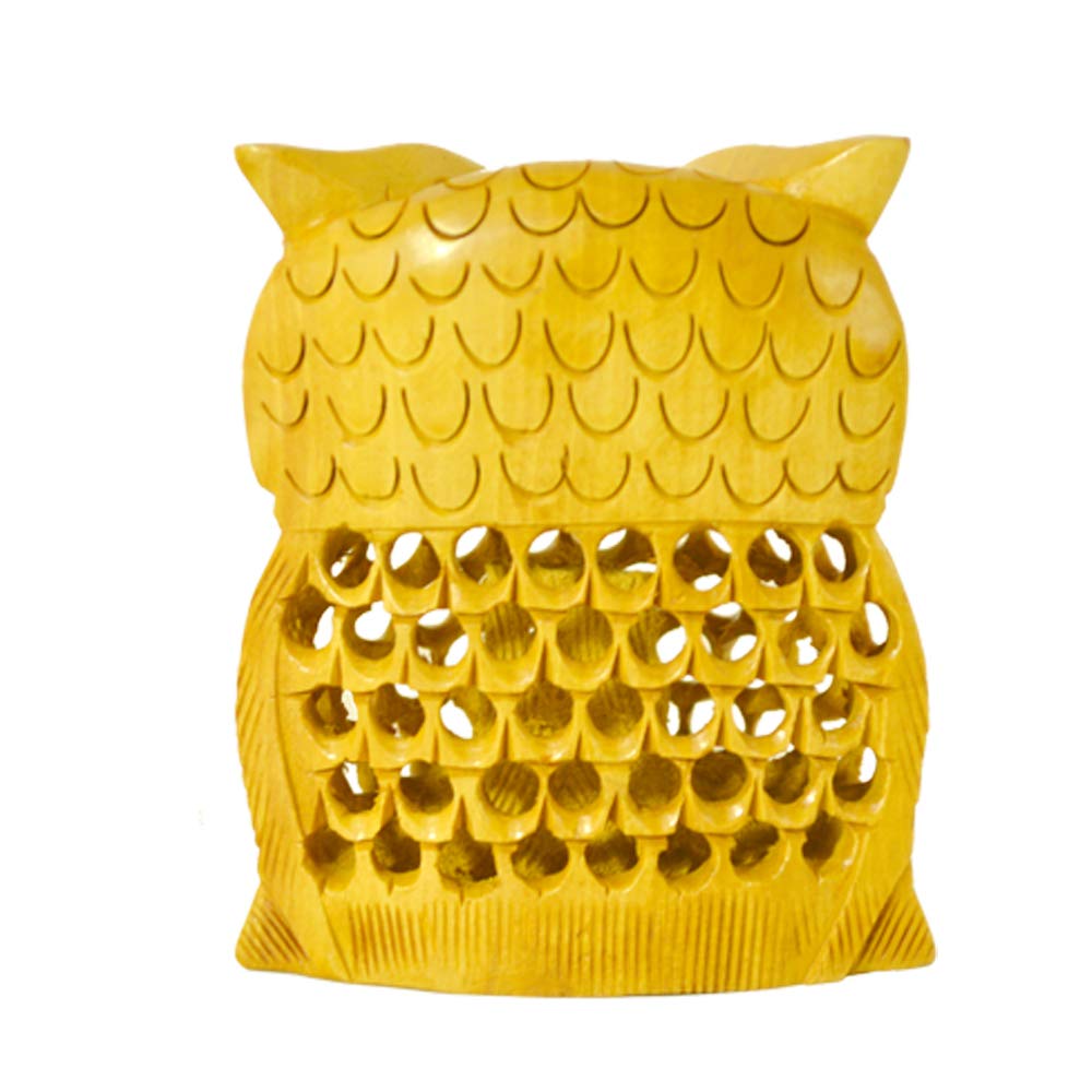 santarms Beautiful Handmade Wooden Jali owl(8 cm) (Golden Colour)-Home d?cor/Table d?cor/Office d?cor-Handicraft Sculpture, Show Piece Art & Craft Decoration fingurine-Best for Gifting