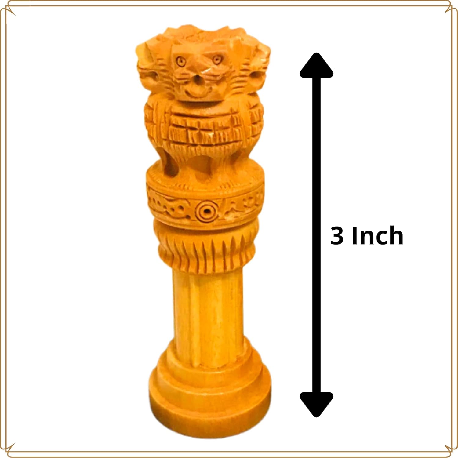 santarms Wooden Ashoka Head Pillar for Office Desk and Car Dashboard, Hand-Carved Sculpture Ashok Stambh/Piller for Table (3 Inch)