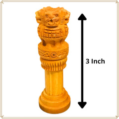 santarms Wooden Ashoka Head Pillar for Office Desk and Car Dashboard, Hand-Carved Sculpture Ashok Stambh/Piller for Table (3 Inch)