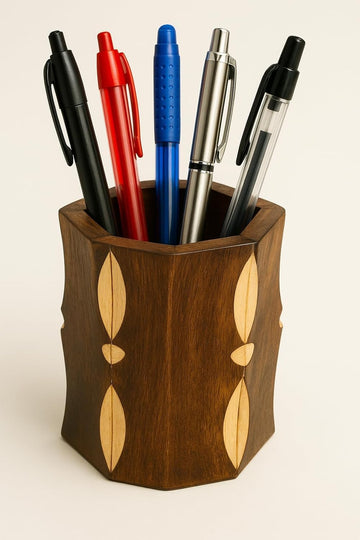 santarms Wooden Pen and Pencil Stand, Multipurpose Kids Stationery Study Desk Organizer for Table and Office, Aesthetic Stylish Makeup Brush Holder