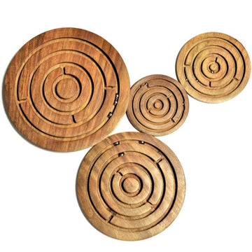 Santarms® Handmade Wooden Labyrinth Maze Set: A Set of 4 Challenging Ball Chakri Games for Kids and Adults - Enhance Concentration and Enjoy Quality Entertainment