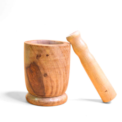 Santarms Handmade Wooden Okhli - Authentic Indian Handicrafts | Handcrafted Kitchen Masher Mortar Pestle With Intricate Carving (13x9x8 Cm) Brown Color Traditional Tool For Spices And Herbs"