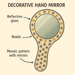 santarms Handcrafted Decorative Makeup Mirror – Vintage Handheld Vanity Mirror with Mirror Work, Pearls & Beads | Indian Traditional Design | Portable & Stylish Gift for Women, Pack of 1