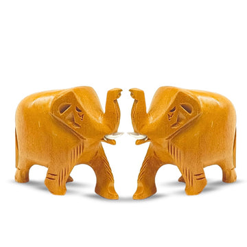 Santams Wooden Natural Original Elephant Idol Statue | Hathi Murti Figurine for Home Décor | Decorative Showpiece (2-Inch) | Shiny Look Elegant Accent 2Pcs