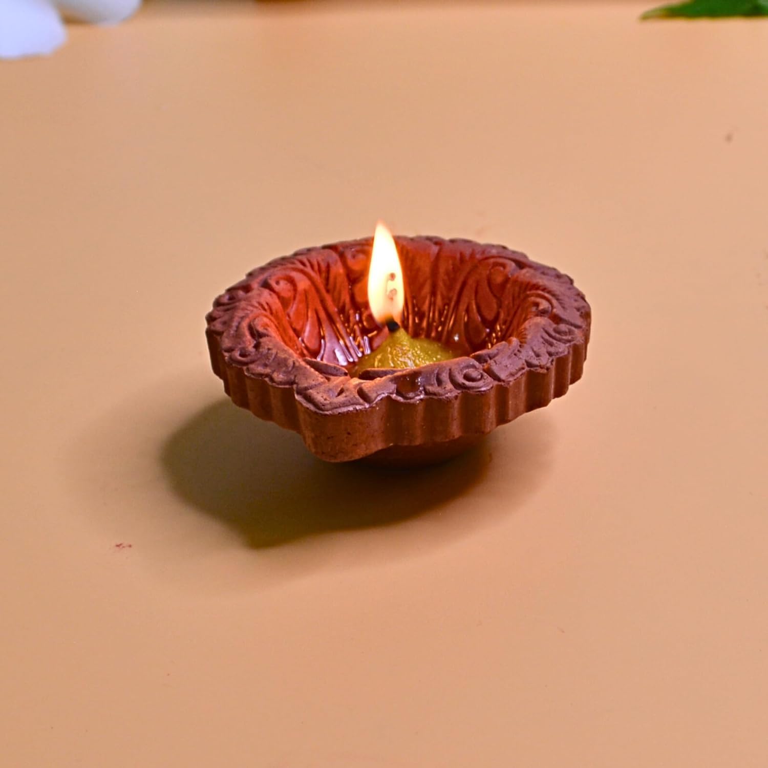 Santarms Mitti Diya for Diwali Decor for Pooja, Home Decoration & Gifts Diya for Home Diwali Festival Decoration, Diya for Laxmi Poojan (1 Pair)