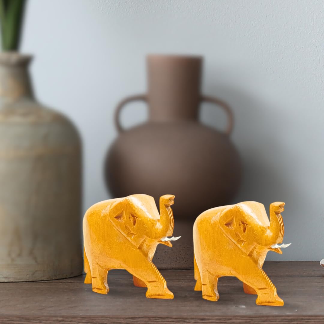 santarms Handmade Wooden Elephant (3 Inch, Brown Colour) - Exquisite Miniature Elephant Showpiece for Tabletop, Home & Office Decoration, Ideal Gift for Traditional Handcrafted Decor 1Pcs
